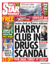 Daily Star Sunday Newspaper Front Page (UK) for 22 December 2013