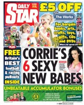 Daily Star Sunday Newspaper Front Page (UK) for 22 March 2014