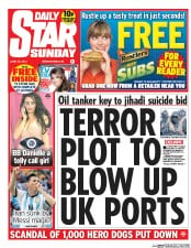 Daily Star Sunday Newspaper Front Page (UK) for 22 June 2014