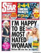 Daily Star Sunday (UK) Newspaper Front Page for 23 June 2013