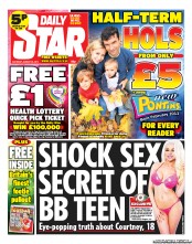 Daily Star Sunday (UK) Newspaper Front Page for 24 August 2013