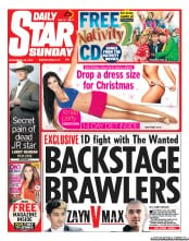 Daily Star Sunday Newspaper Front Page (UK) for 25 November 2012