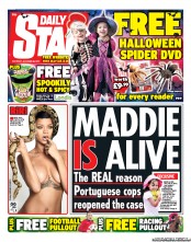Daily Star Sunday (UK) Newspaper Front Page for 26 October 2013