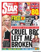 Daily Star Sunday (UK) Newspaper Front Page for 26 August 2012
