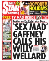 Daily Star Sunday (UK) Newspaper Front Page for 27 September 2015