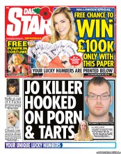 Daily Star Sunday (UK) Newspaper Front Page for 29 October 2011