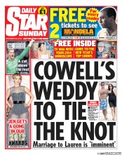 Daily Star Sunday (UK) Newspaper Front Page for 29 December 2013