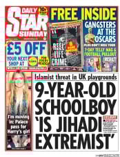 Daily Star Sunday Newspaper Front Page (UK) for 2 March 2014