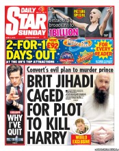 Daily Star Sunday (UK) Newspaper Front Page for 2 June 2013