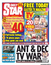 Daily Star Sunday Newspaper Front Page (UK) for 30 March 2013