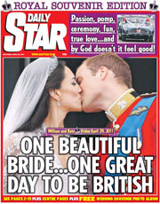 Daily Star Sunday (UK) Newspaper Front Page for 30 April 2011