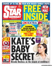 Daily Star Sunday (UK) Newspaper Front Page for 31 July 2011