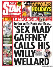 Daily Star Sunday (UK) Newspaper Front Page for 3 October 2015