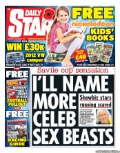 Daily Star Sunday (UK) Newspaper Front Page for 3 November 2012