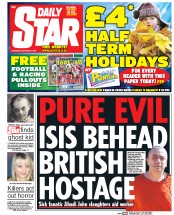 Daily Star Sunday (UK) Newspaper Front Page for 4 October 2014