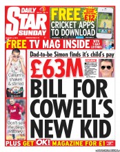 Daily Star Sunday (UK) Newspaper Front Page for 4 August 2013