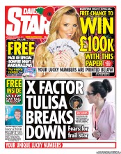 Daily Star Sunday (UK) Newspaper Front Page for 5 November 2011