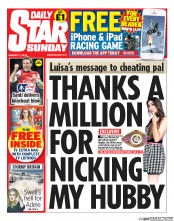 Daily Star Sunday Newspaper Front Page (UK) for 5 January 2014