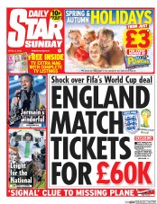 Daily Star Sunday (UK) Newspaper Front Page for 6 April 2014