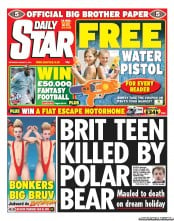 Daily Star Sunday (UK) Newspaper Front Page for 6 August 2011