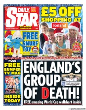 Daily Star Sunday Newspaper Front Page (UK) for 7 December 2013