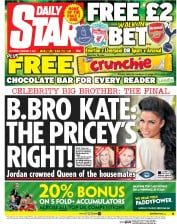 Daily Star Sunday (UK) Newspaper Front Page for 7 February 2015