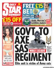 Daily Star Sunday (UK) Newspaper Front Page for 7 July 2013
