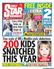Daily Star Sunday Newspaper Front Page (UK) for 7 August 2011