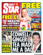 Daily Star Sunday (UK) Newspaper Front Page for 7 September 2013