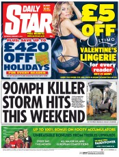 Daily Star Sunday Newspaper Front Page (UK) for 8 February 2014