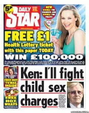 Daily Star Sunday (UK) Newspaper Front Page for 8 June 2013