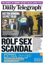 Daily Telegraph (Australia) Newspaper Front Page for 20 April 2013