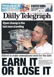 Daily Telegraph (Australia) Newspaper Front Page for 27 January 2014