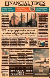 Financial Times (UK) Newspaper Front Page for 10 June 2022