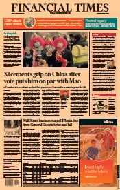 Financial Times (UK) Newspaper Front Page for 12 November 2021