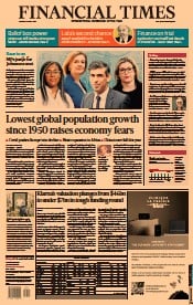 Financial Times (UK) Newspaper Front Page for 12 July 2022