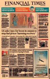 Financial Times (UK) Newspaper Front Page for 12 August 2021