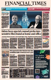 Financial Times (UK) Newspaper Front Page for 13 January 2023