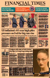 Financial Times (UK) Newspaper Front Page for 14 July 2022