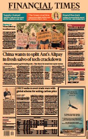 Financial Times (UK) Newspaper Front Page for 14 September 2021