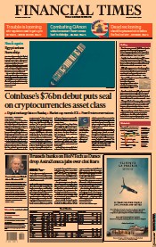 Financial Times (UK) Newspaper Front Page for 15 April 2021