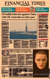 Financial Times (UK) Newspaper Front Page for 16 September 2021