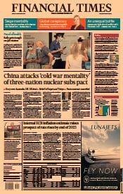 Financial Times (UK) Newspaper Front Page for 17 September 2021