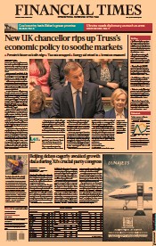 Financial Times (UK) Newspaper Front Page for 18 October 2022