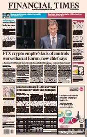 Financial Times (UK) Newspaper Front Page for 18 November 2022
