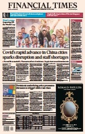 Financial Times (UK) Newspaper Front Page for 19 December 2022
