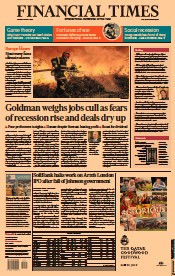 Financial Times (UK) Newspaper Front Page for 19 July 2022