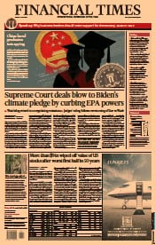 Financial Times (UK) Newspaper Front Page for 1 July 2022