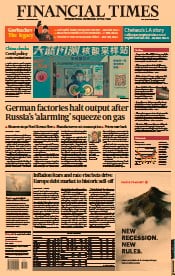 Financial Times (UK) Newspaper Front Page for 1 September 2022