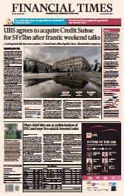 Financial Times (UK) Newspaper Front Page for 20 March 2023